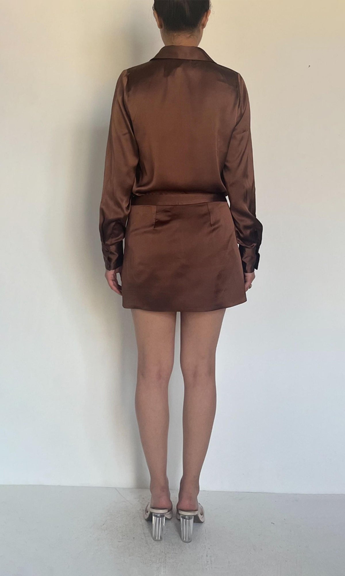 Womens | Quin Natural Crepe Short Skirt | Brown