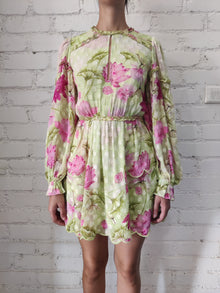 Rococo Sand | Ren Round-Neck Short Dress | Green/Lotus
