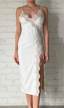 Rococo Sand | Rita Polyester Heavy Crepe Lace Insert Midi Dress | White