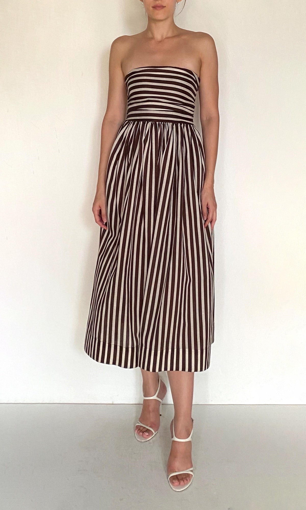 Womens | Riv Linen Cotton Ruched Bodice Midi Dress | Multi