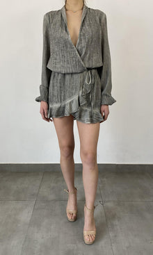 Rococo Sand | River Viscose Cotton Georgette Short Dress | Grey