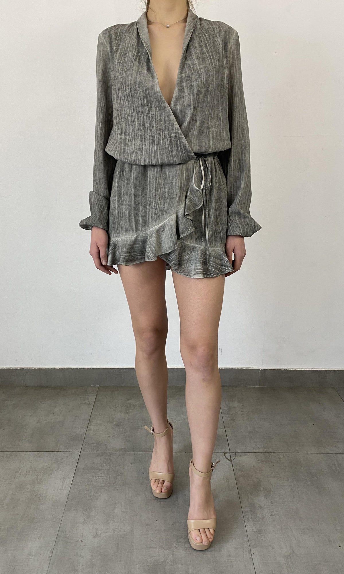 Rococo Sand | River Viscose Cotton Georgette Short Dress | Grey