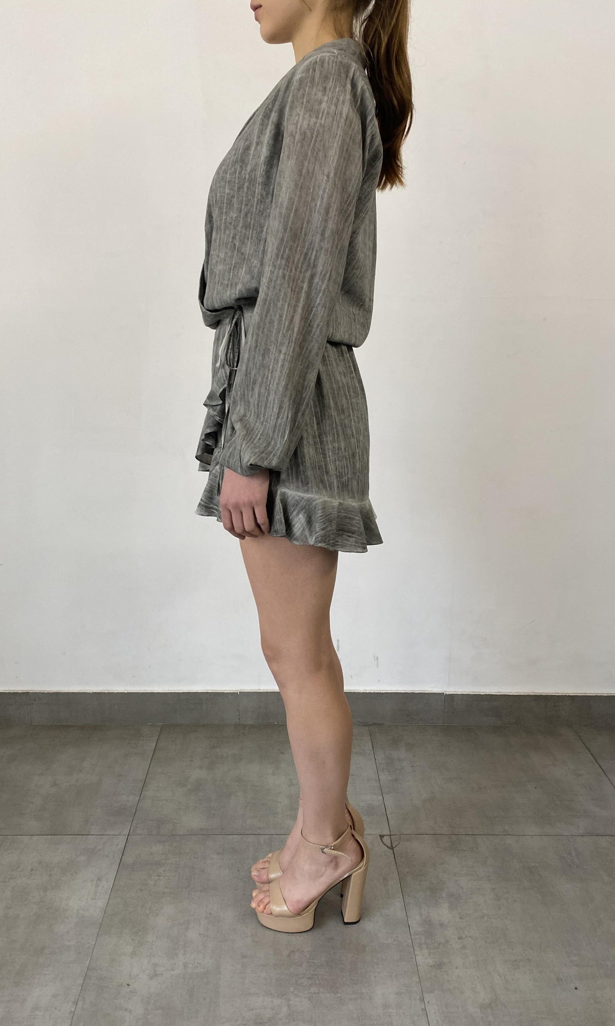 Rococo Sand | River Viscose Cotton Georgette Short Dress | Grey
