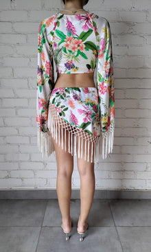 Rococo Sand | Rue Polyester Crepe Top | Colorfull Floral On White
