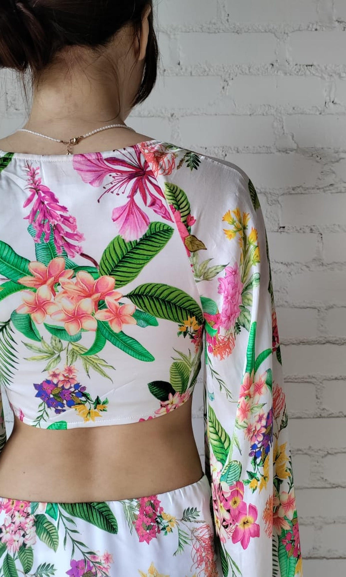 Rococo Sand | Rue Polyester Crepe Top | Colorfull Floral On White