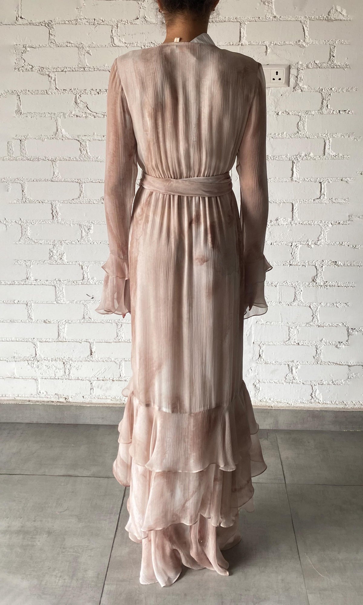 Rococo Sand | Ryan Viscose Crinkle Chiffon Maxi Dress | Light Brown