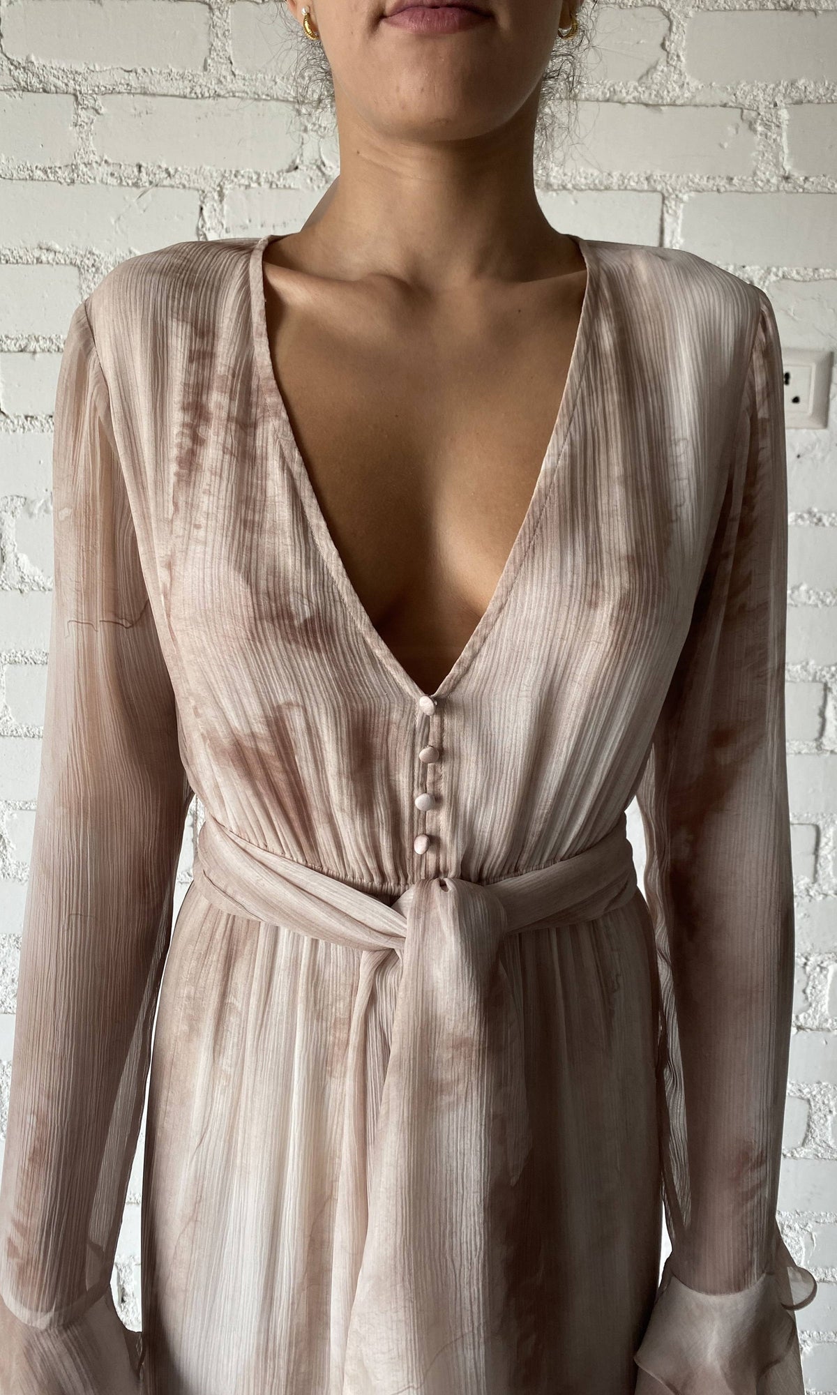 Rococo Sand | Ryan Viscose Crinkle Chiffon Maxi Dress | Light Brown