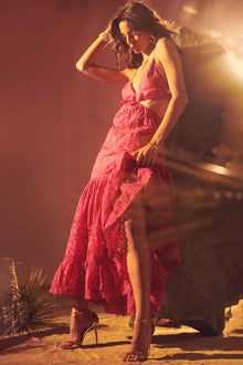 Cotton Schiffli Long Dress | Pink