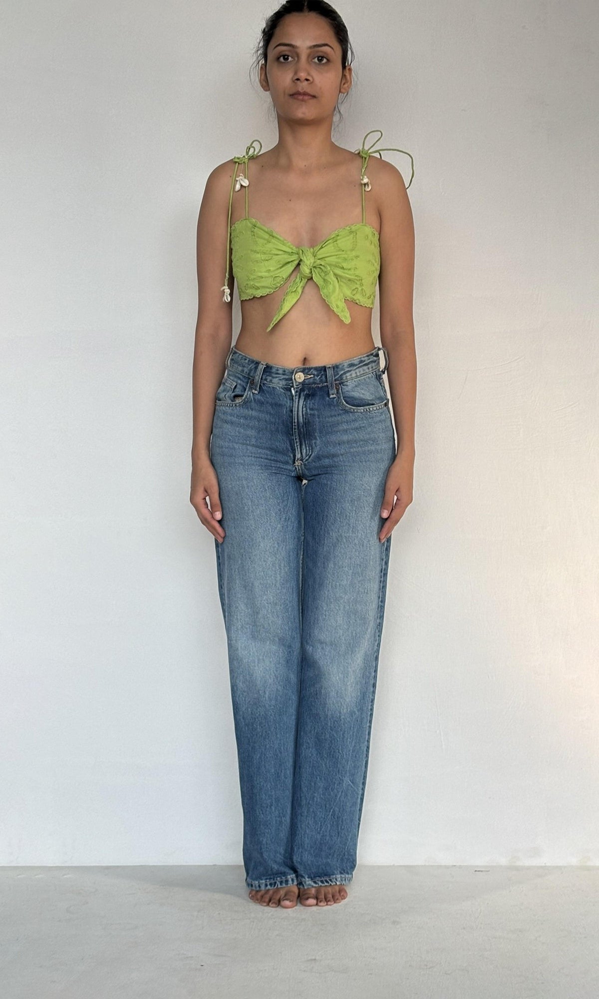 Rococo Sand | Sasha Cotton Schiffli Top | Pear Green