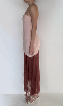 Rococo Sand | Shae Viscose Heavy Crepe Fringed Maxi Dress | Pink