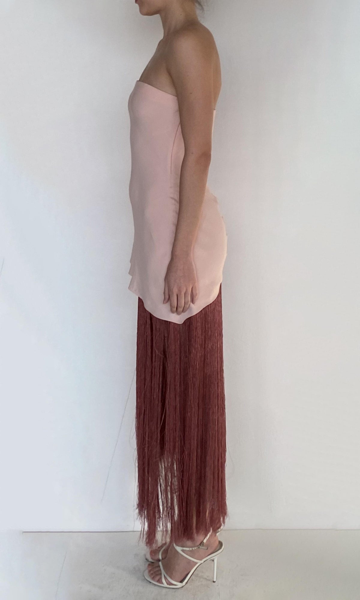 Rococo Sand | Shae Viscose Heavy Crepe Fringed Maxi Dress | Pink