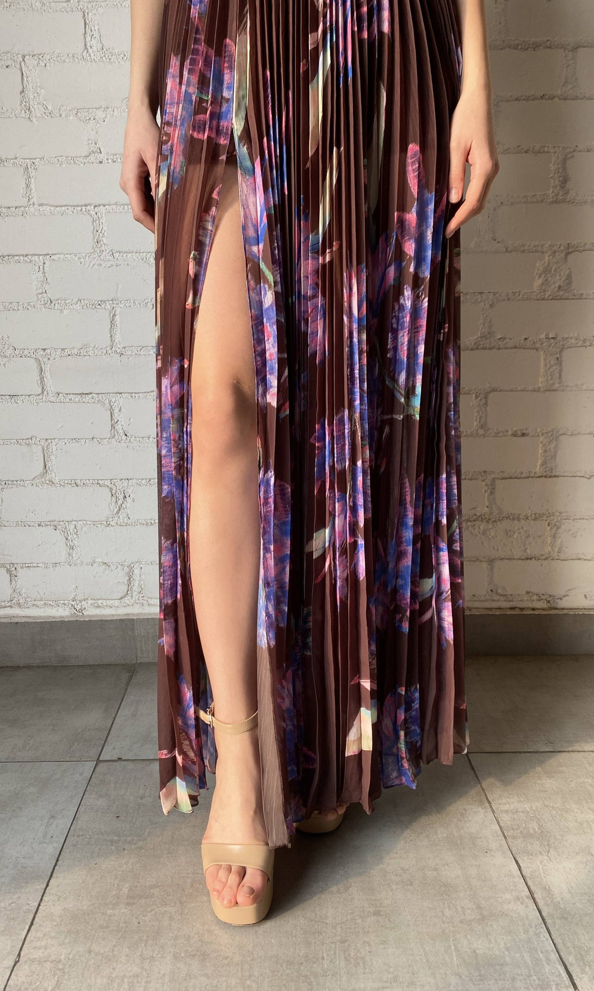 Rococo Sand | Shay Polyester Chiffon Long Dress | Multicolor