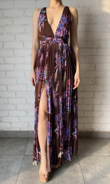 Rococo Sand | Shay Polyester Chiffon Long Dress | Multicolor