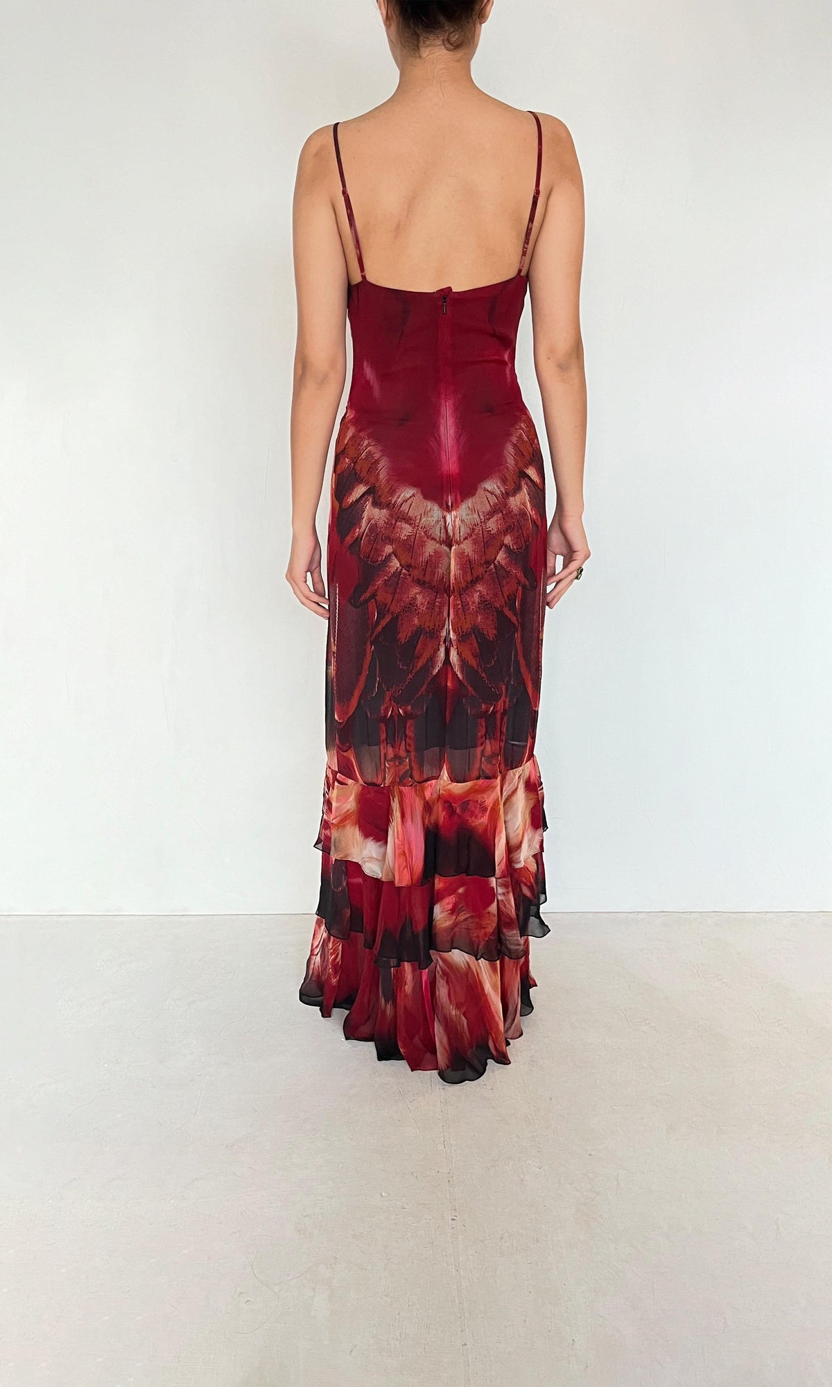 Rococo Sand | Shia Viscose Crinkle Chiffon High Low Maxi Dress | Black Pink Multi