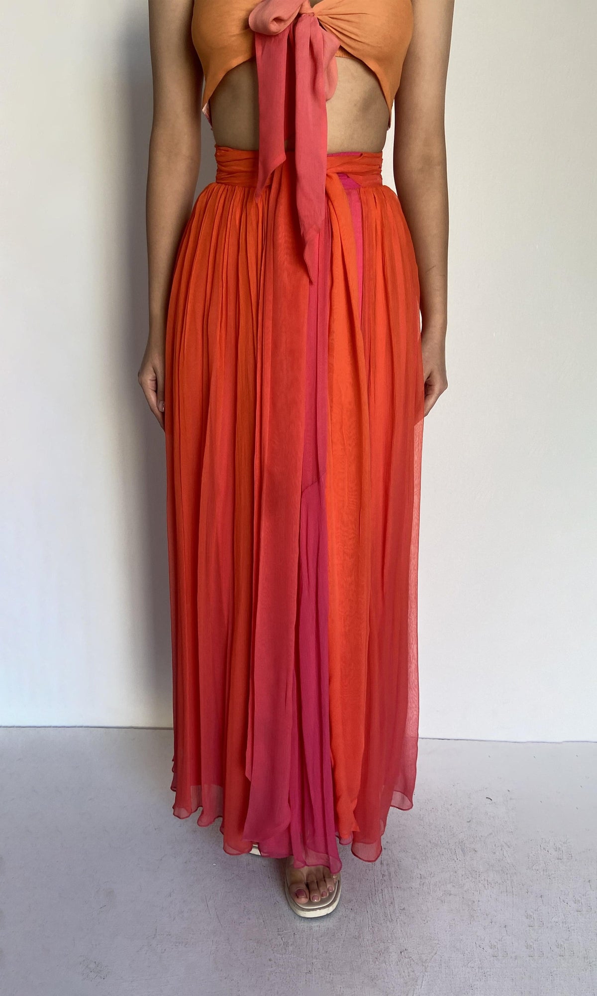 Rococo Sand | Skye Polyester Long Skirt | Pink/Orange