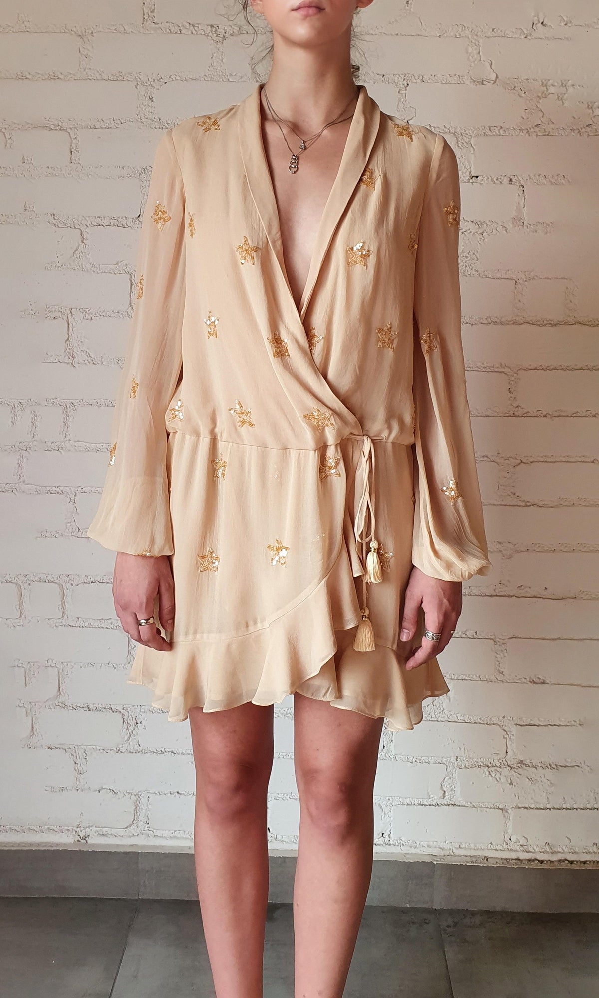 Rococo Sand | Stellar Viscose Georgette Short Dress | Nude