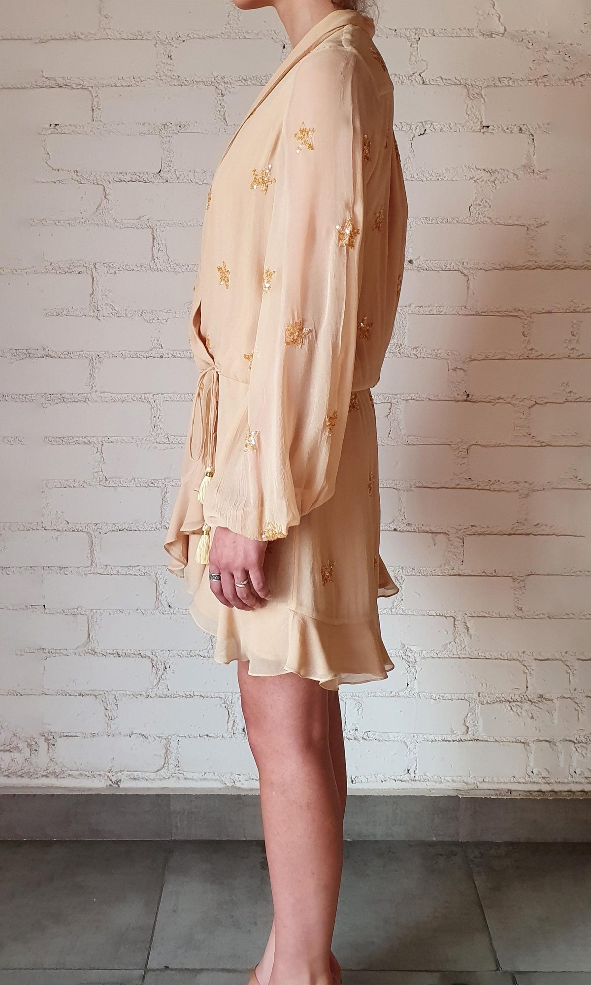 Rococo Sand | Stellar Viscose Georgette Short Dress | Nude