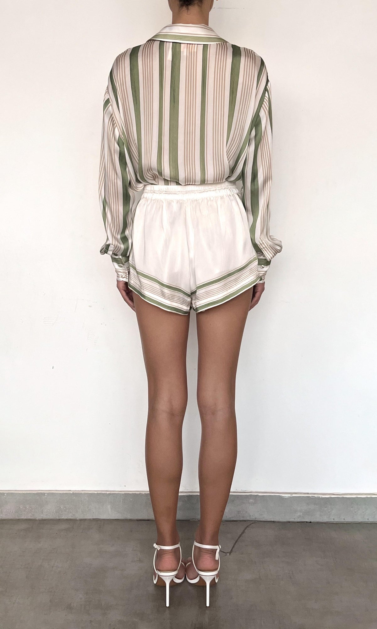Womens | Taio Viscose Satin Shorts | Green White