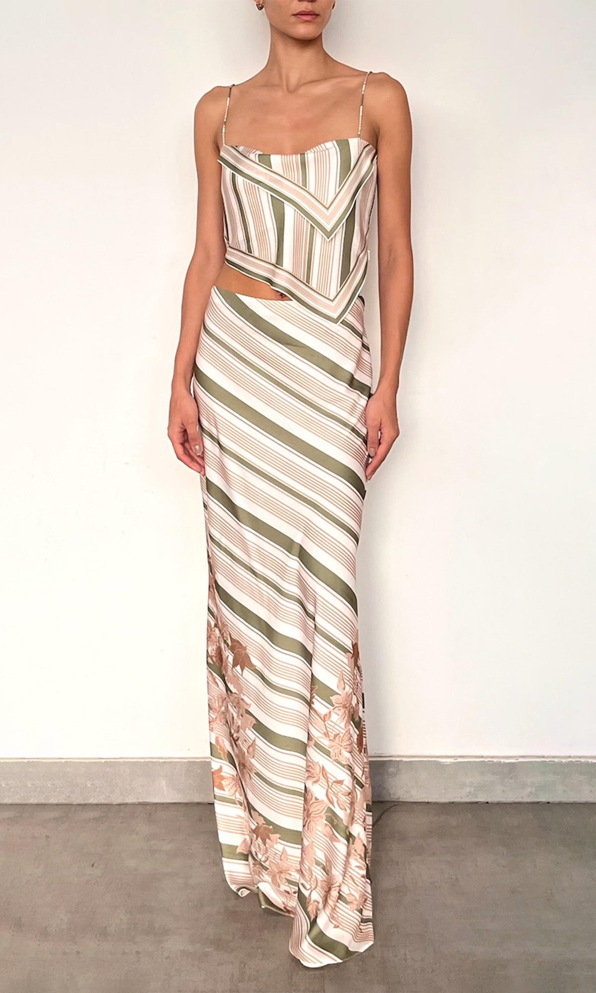 Womens | Taio Polyester Satin Lycra Scarf Cowl Top | Off-White Green