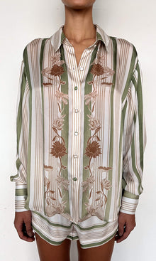 Womens | Taio Viscose Satin Over Sized Shirt | Off-White Green