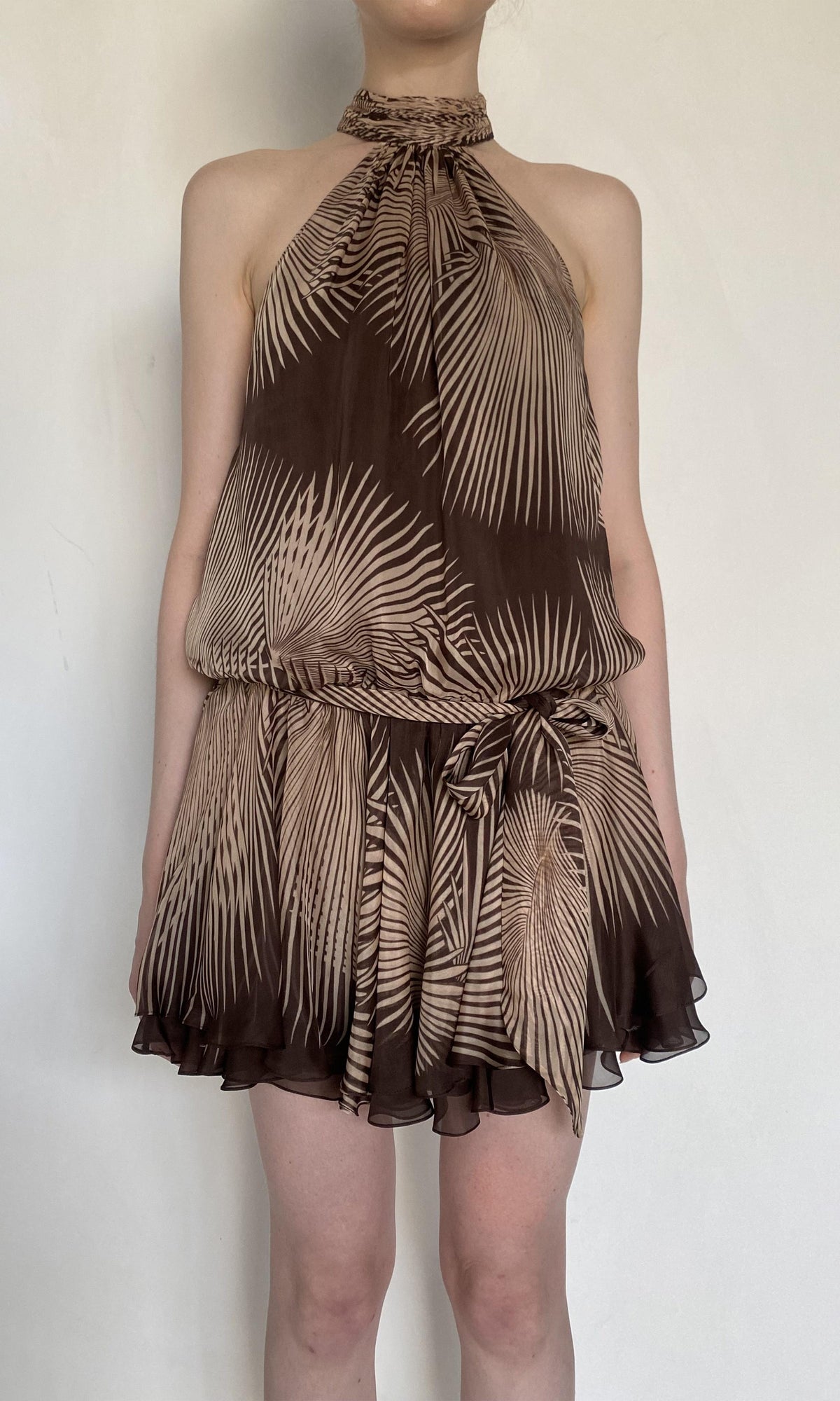 Womens | Taro Viscose Flat Chiffon Mini Dress | Brown