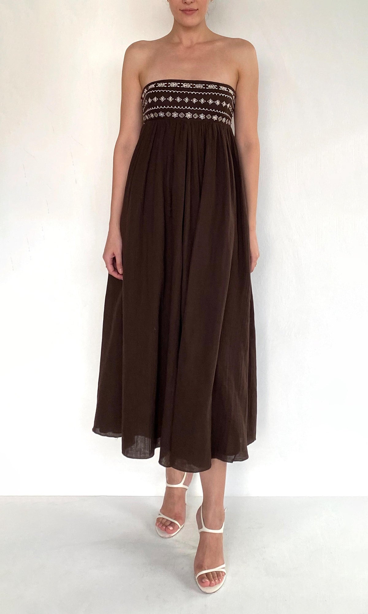 Rococo Sand | Taz Double Gauze Midi Dress | Brown