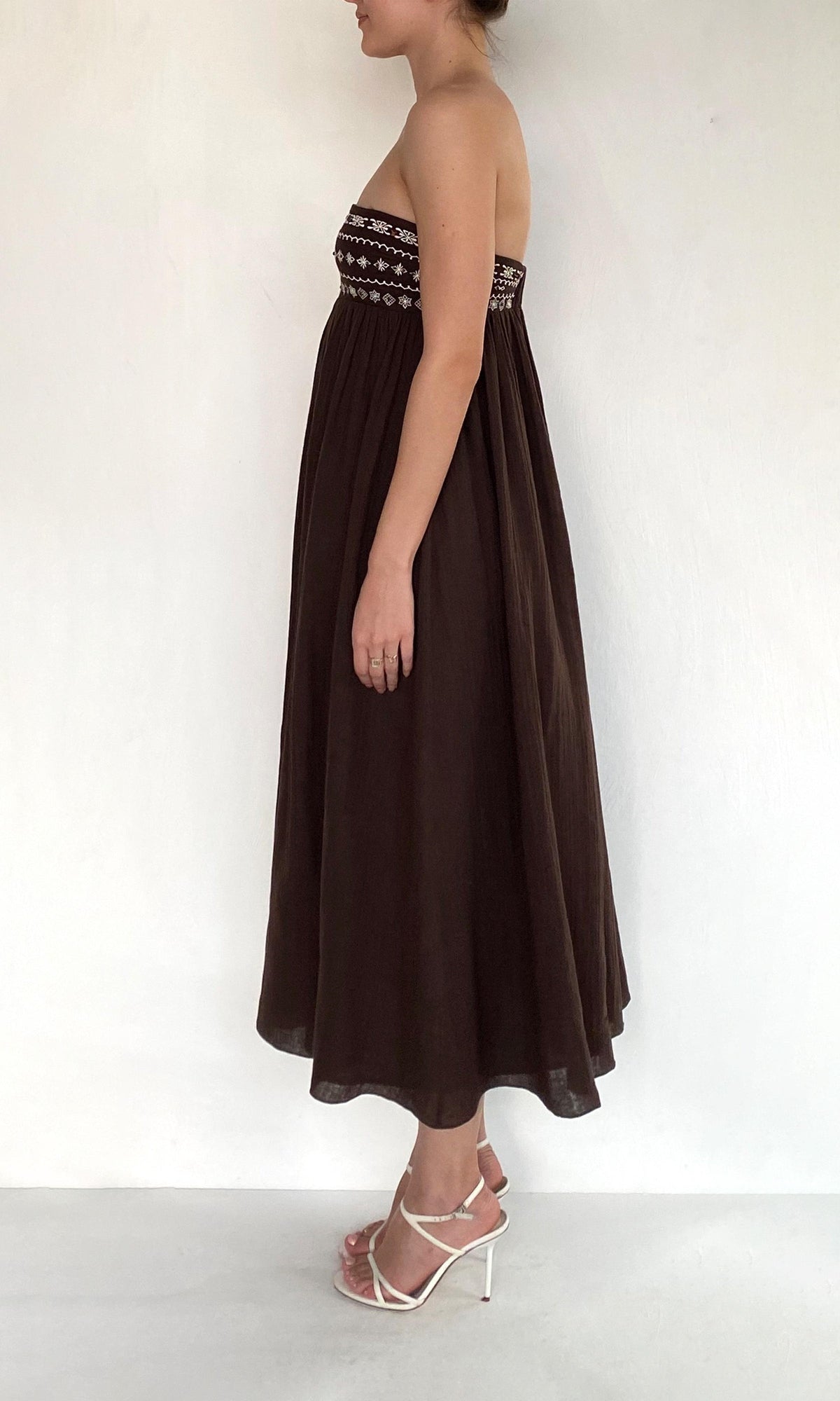 Rococo Sand | Taz Double Gauze Midi Dress | Brown