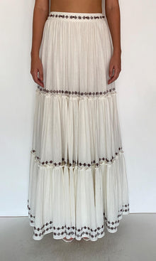 Rococo Sand | Taz Double Gauze Tiered Maxi Skirt | White