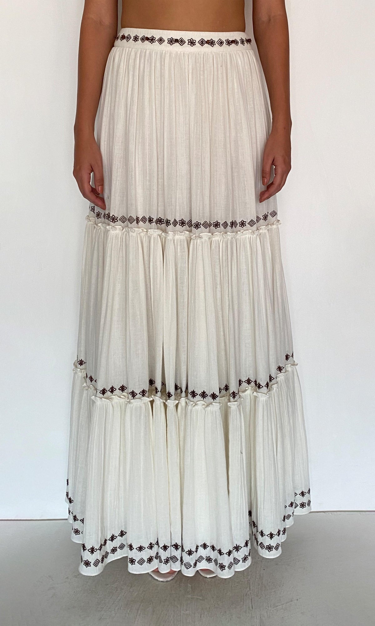 Rococo Sand | Taz Double Gauze Tiered Maxi Skirt | White