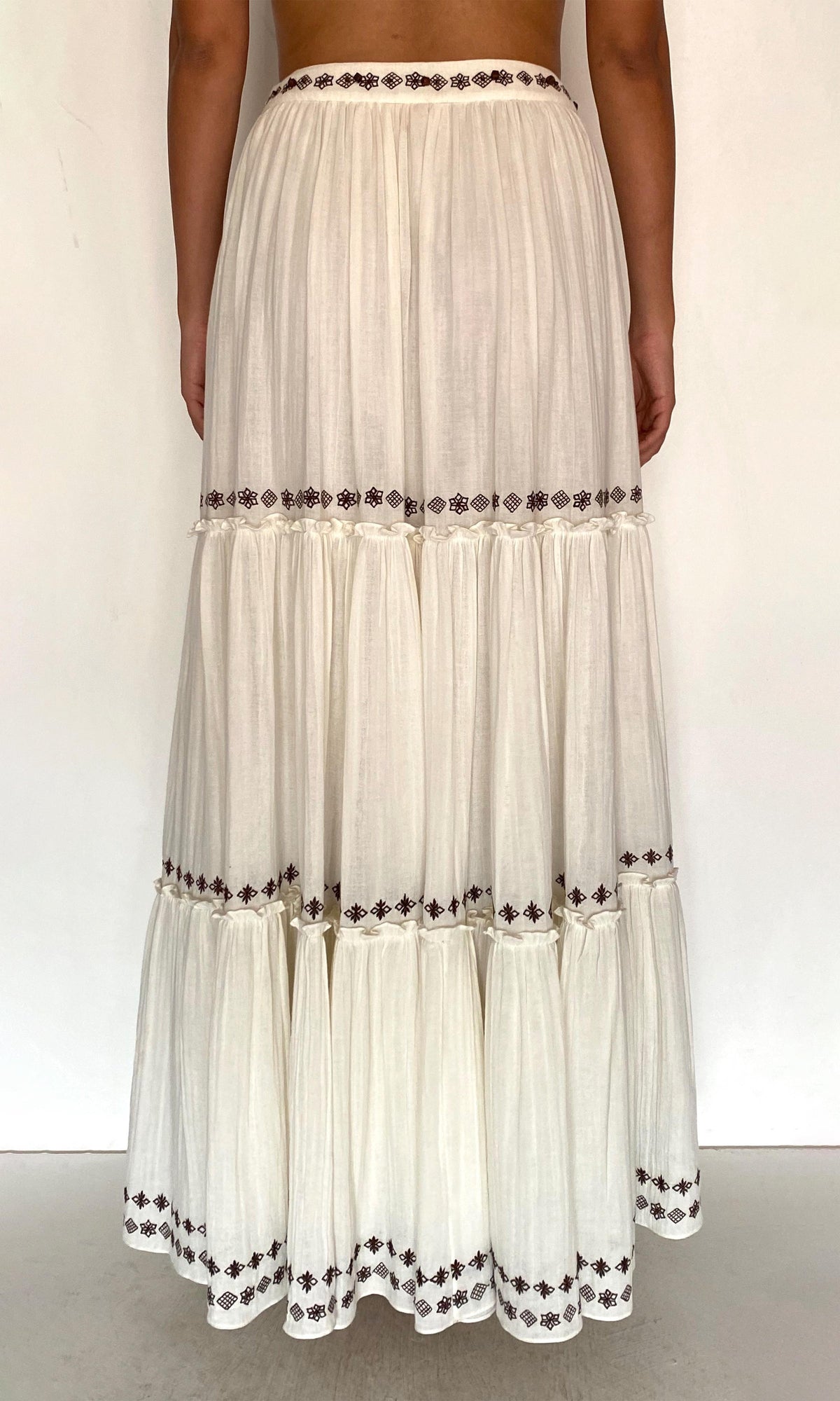 Rococo Sand | Taz Double Gauze Tiered Maxi Skirt | White