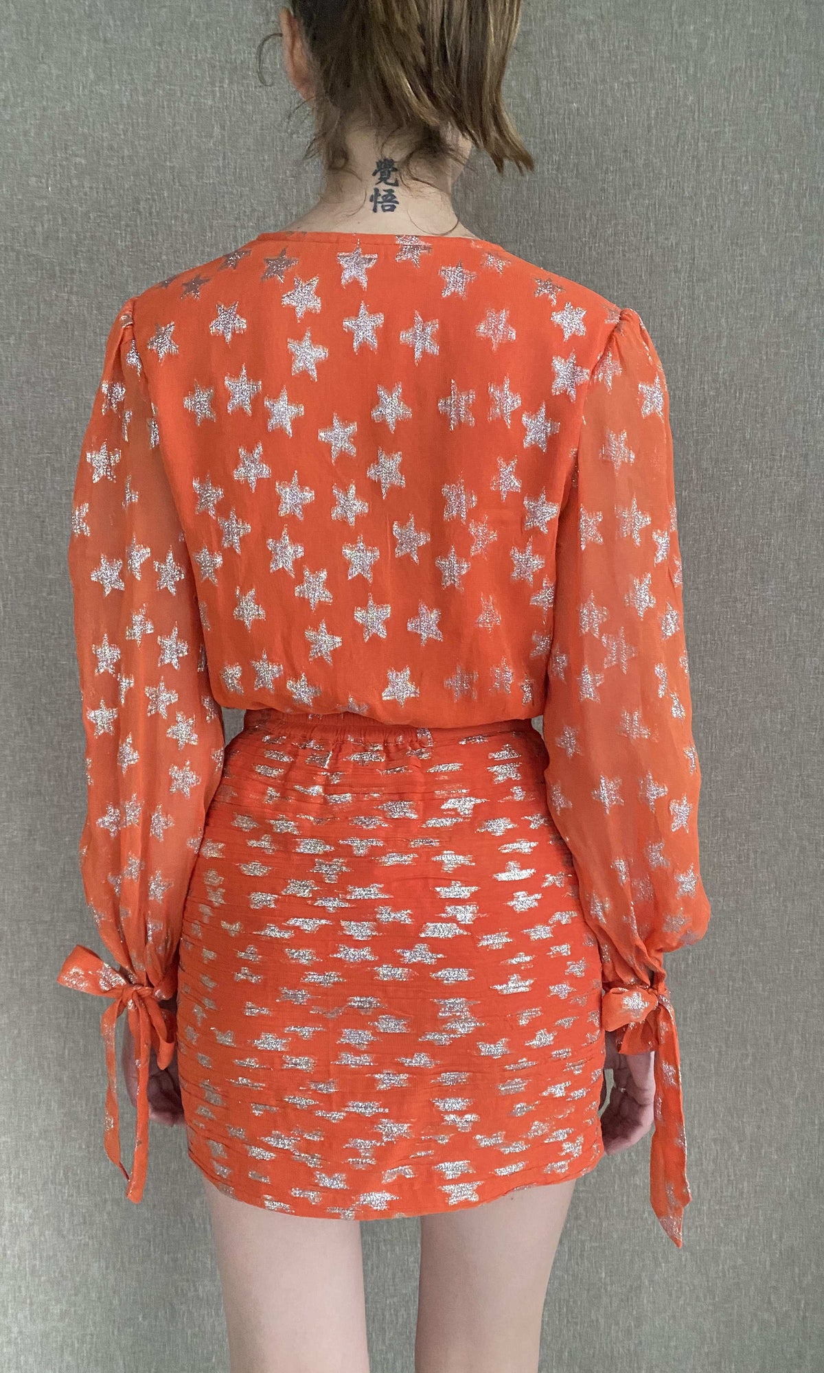 Womens | Vega Viscose Georgette Star Lurex Bodysuit | Orange