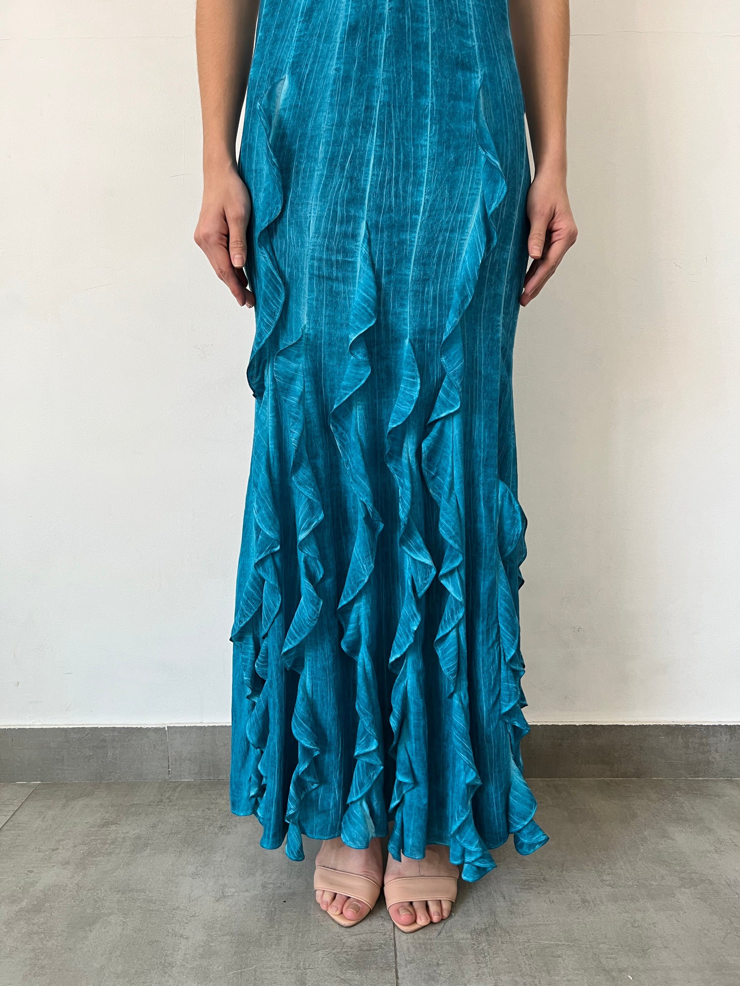 Viscose Georgette Long Dress | Teal