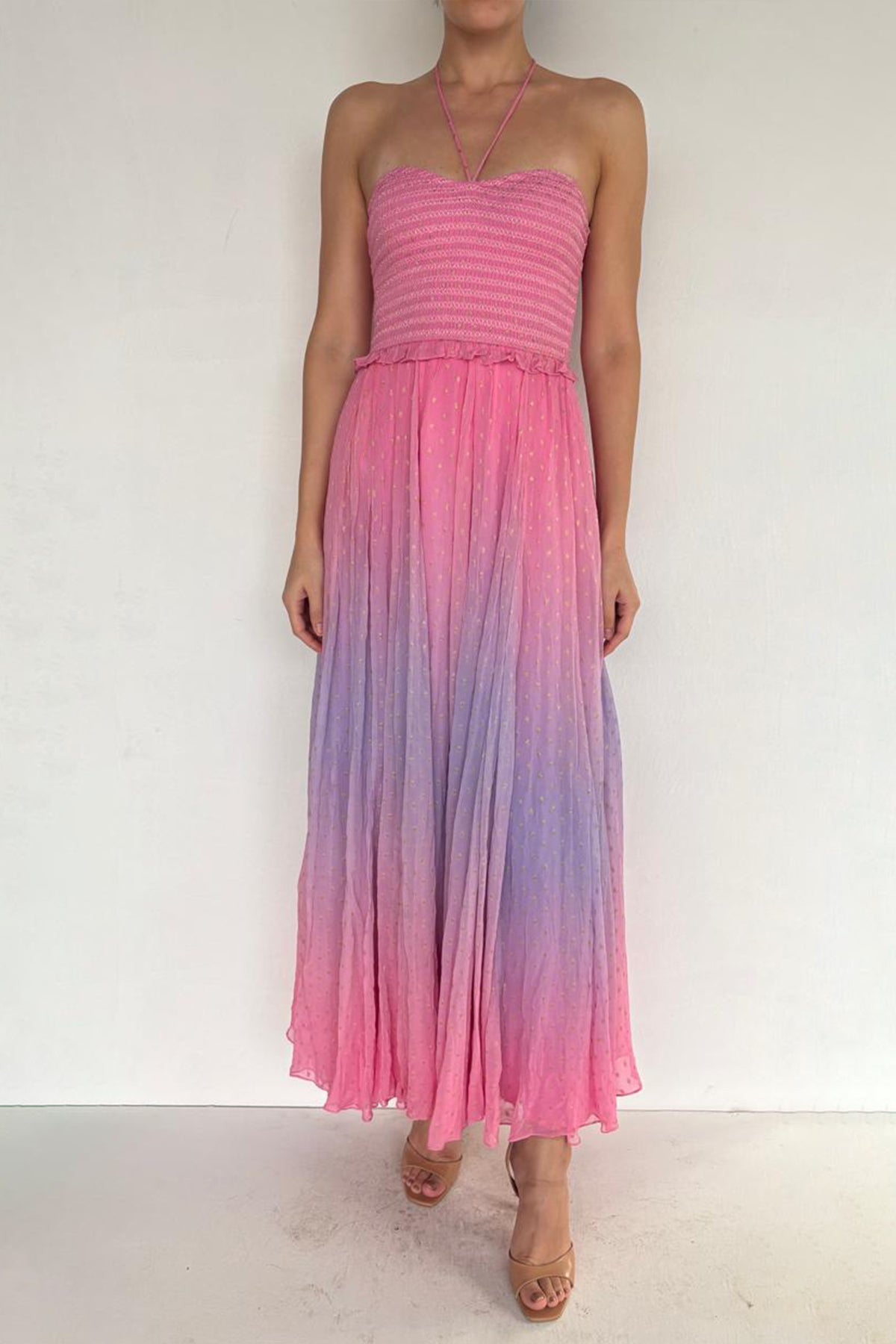 Halter Neckline Long Dress | Pink/Purple
