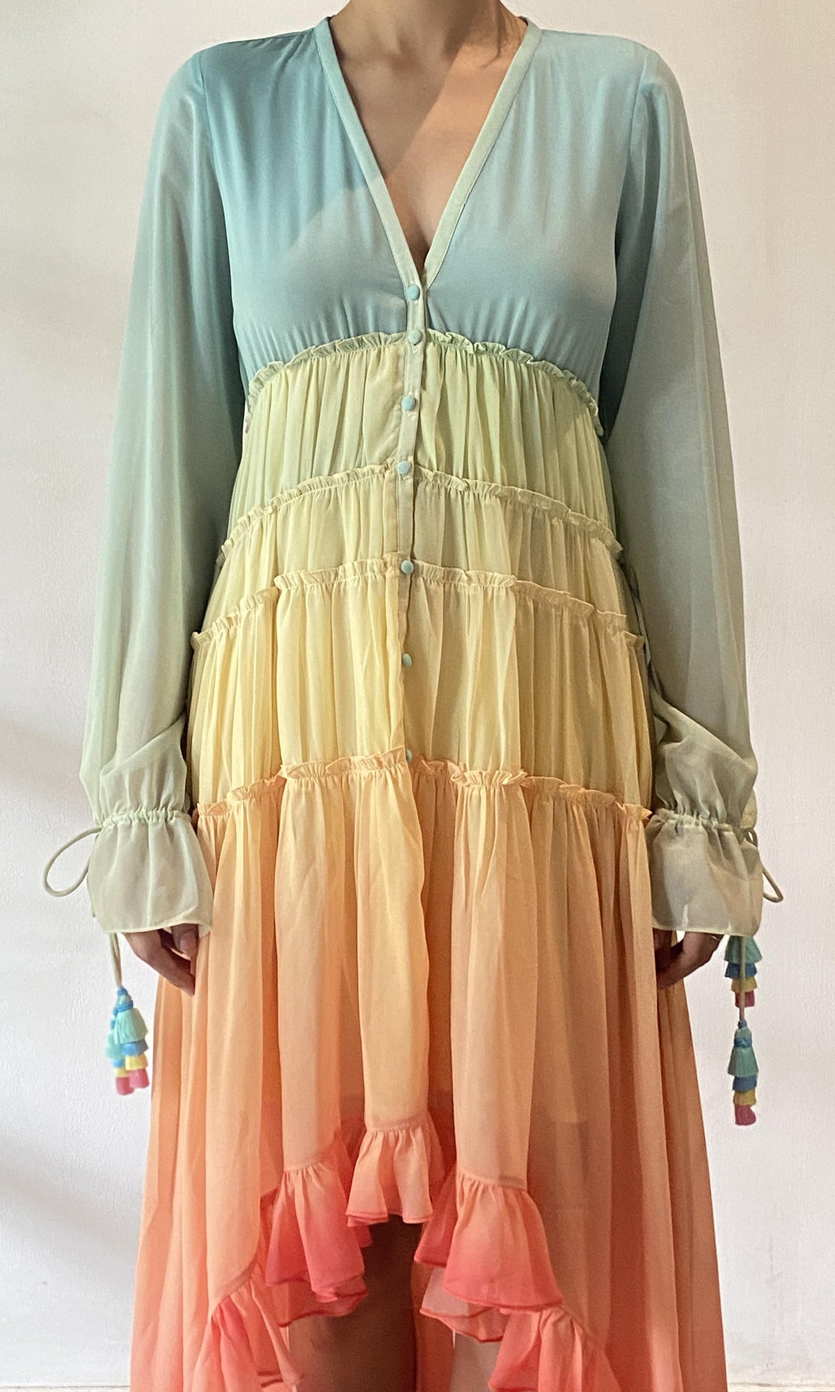 Rococo Sand | Zale Viscose Georgette Long Dress | Multicolour