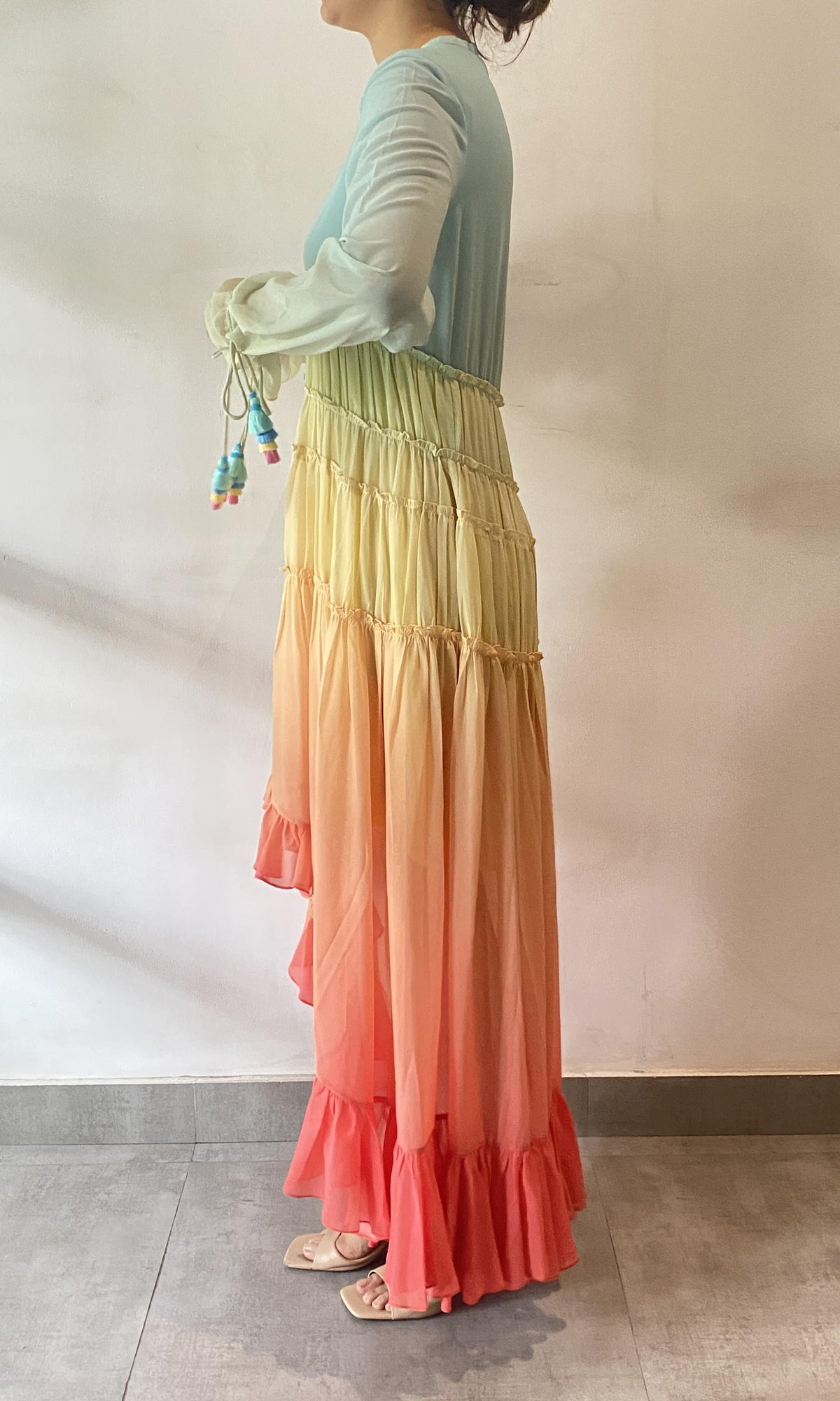 Rococo Sand | Zale Viscose Georgette Long Dress | Multicolour