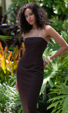 Womens | Zin Linen Cotton Strapless Maxi Dress | Brown