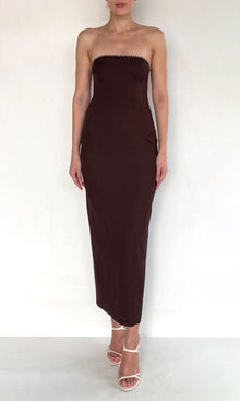 Womens | Zin Linen Cotton Strapless Maxi Dress | Brown