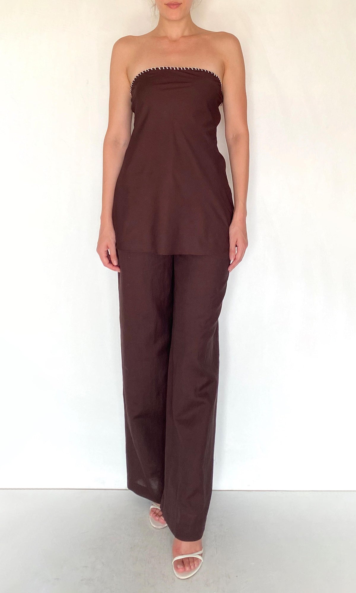 Womens | Zin Linen Cotton Straight Pants | Brown
