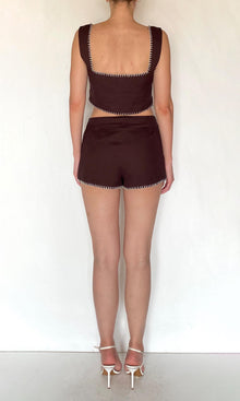 Rococo Sand | Zin Linen Cotton Square Neck Boxy Top | Brown