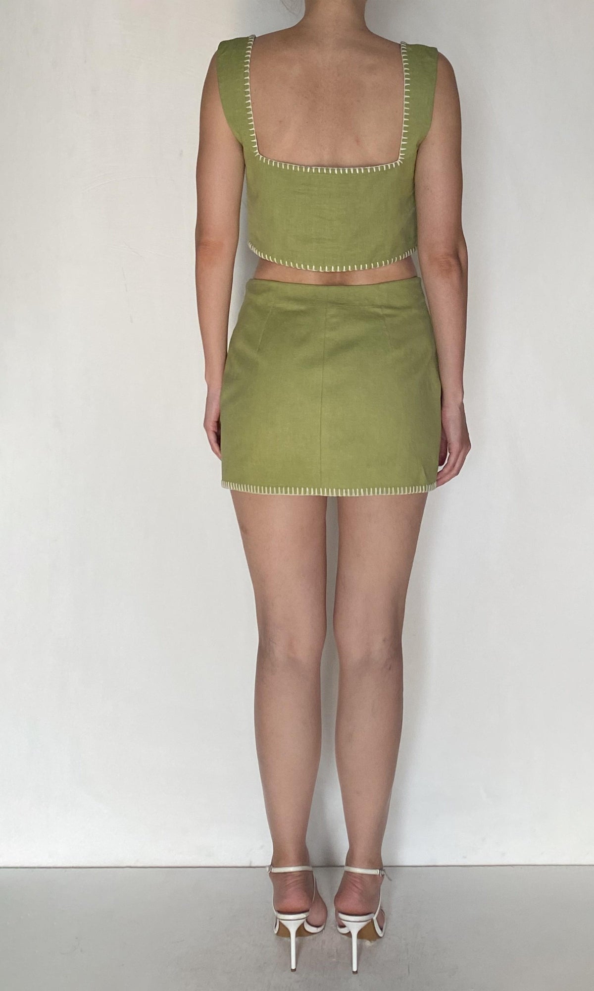 Rococo Sand | Zin Linen Cotton Square Neck Boxy Top | Green