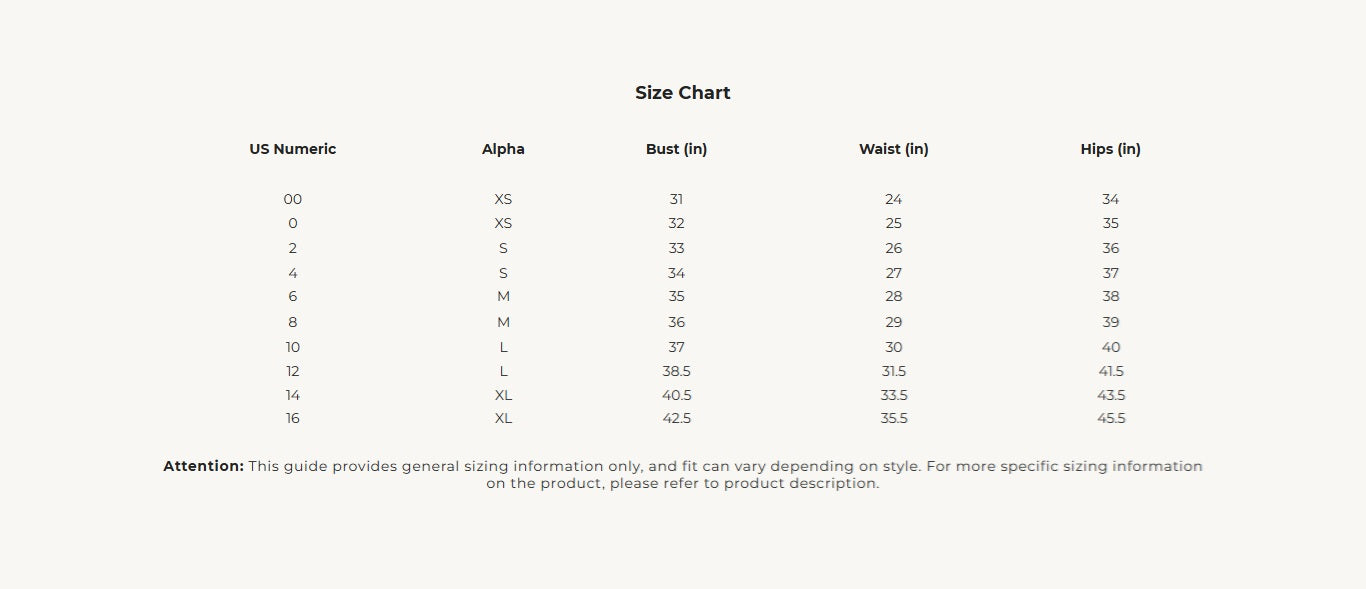 Product size guide