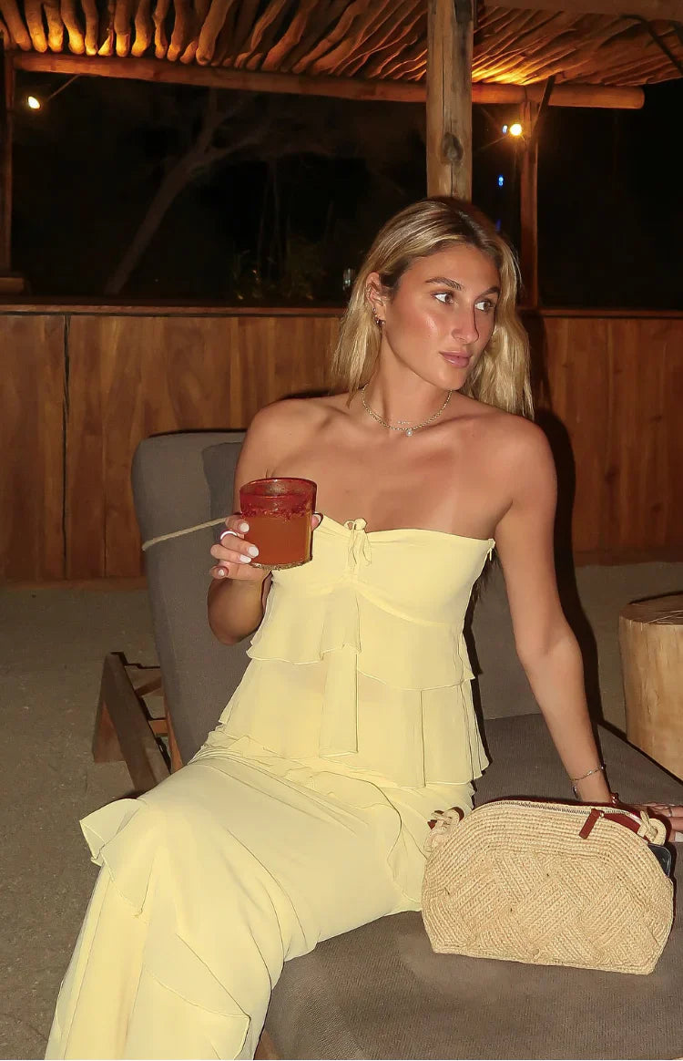 Raleigh Ruffle Strapless Top | Yellow