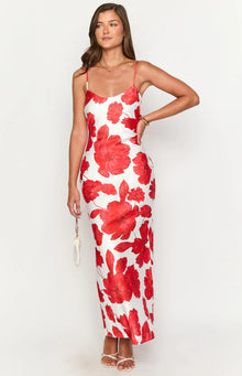 Renesmee Anemone Floral Print Maxi Dress | Red