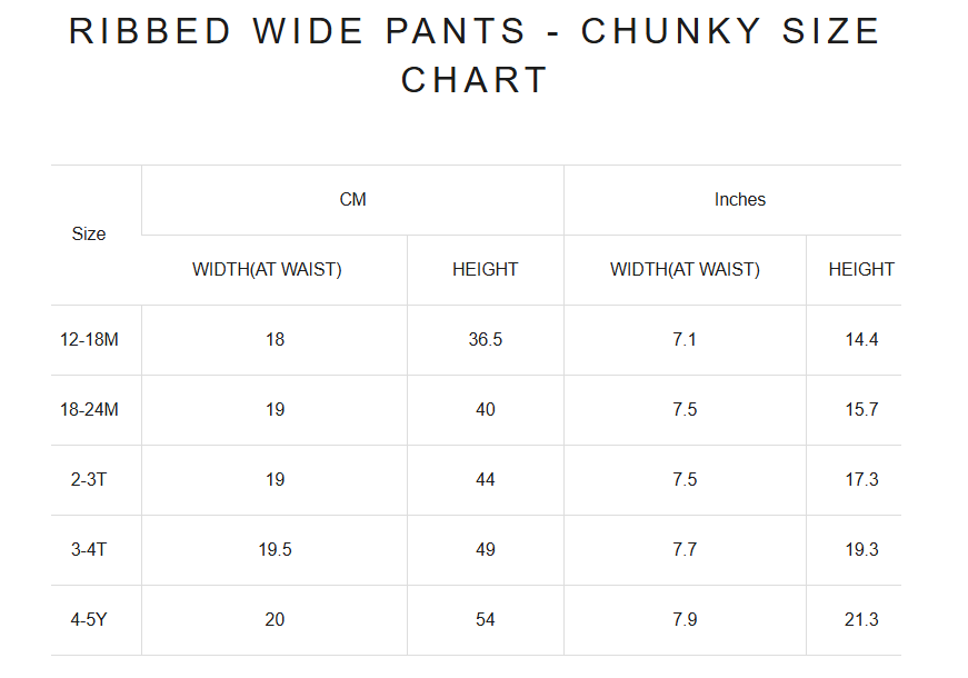 Product size guide