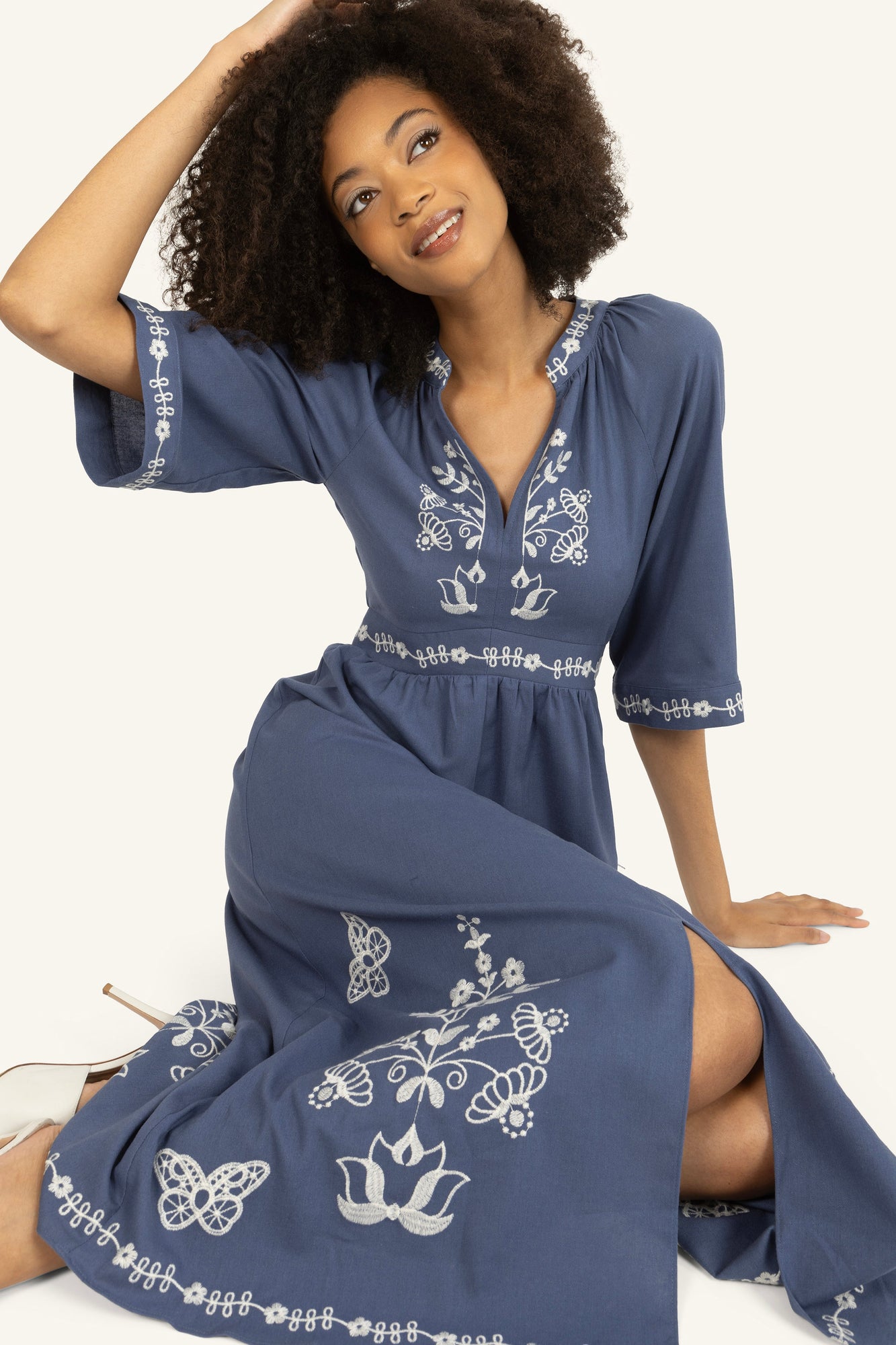 Roam Dress | Blue x Off-White Embroidery