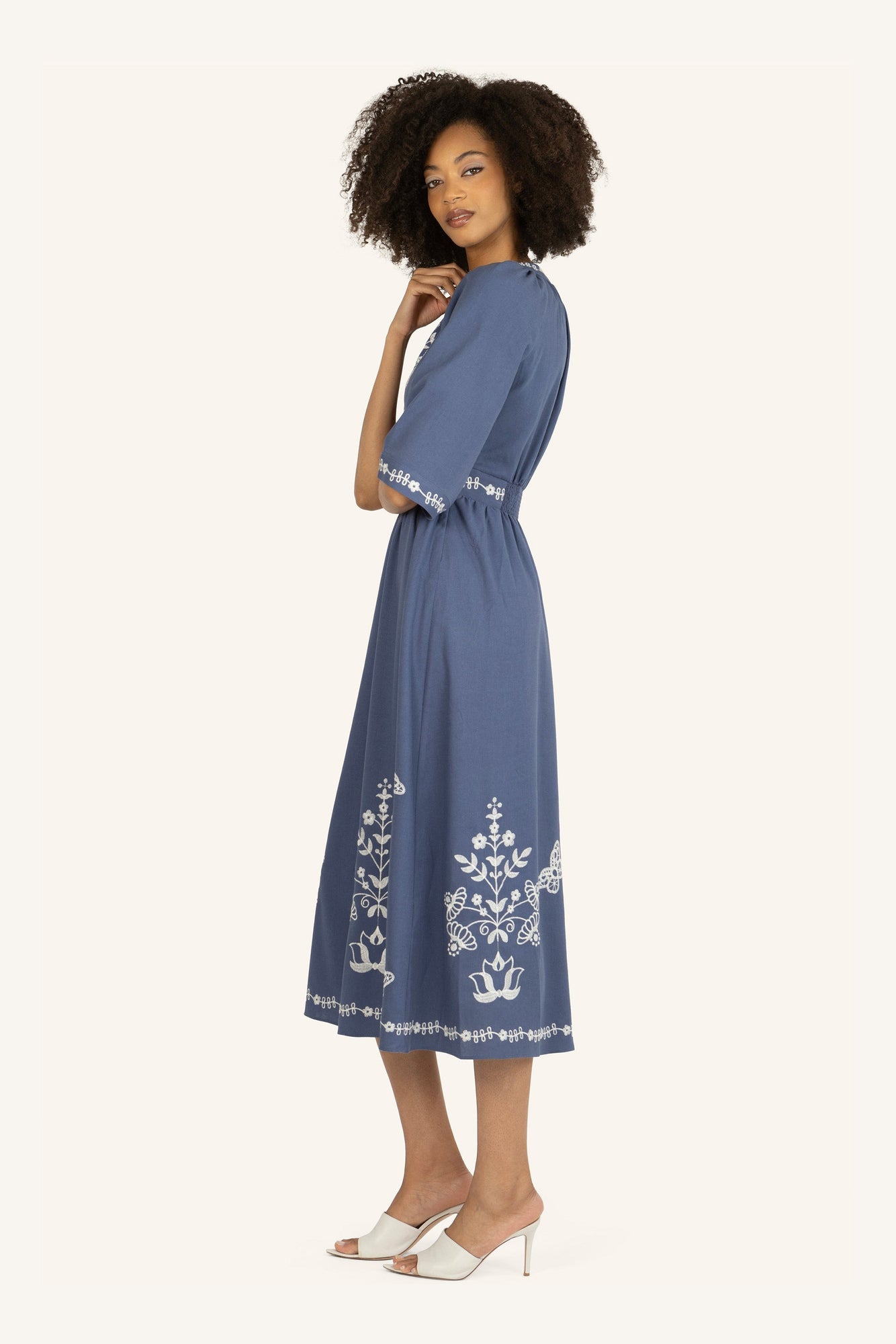 Roam Dress | Blue x Off-White Embroidery