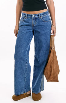 Roonie Contrast Stripe Denim Low Rise Jeans | Mid Wash