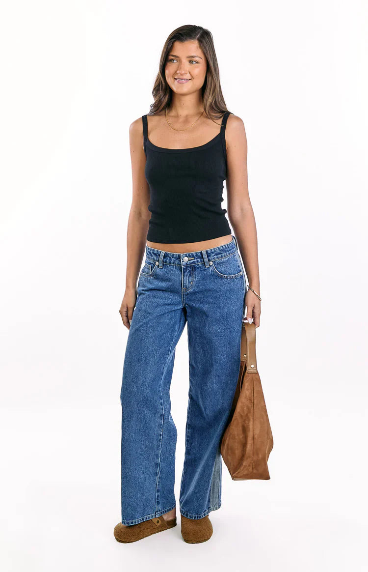 Roonie Contrast Stripe Denim Low Rise Jeans | Mid Wash