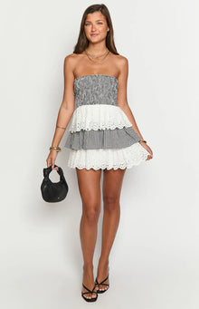 Rosealie Strapless Mini Dress | Black And White