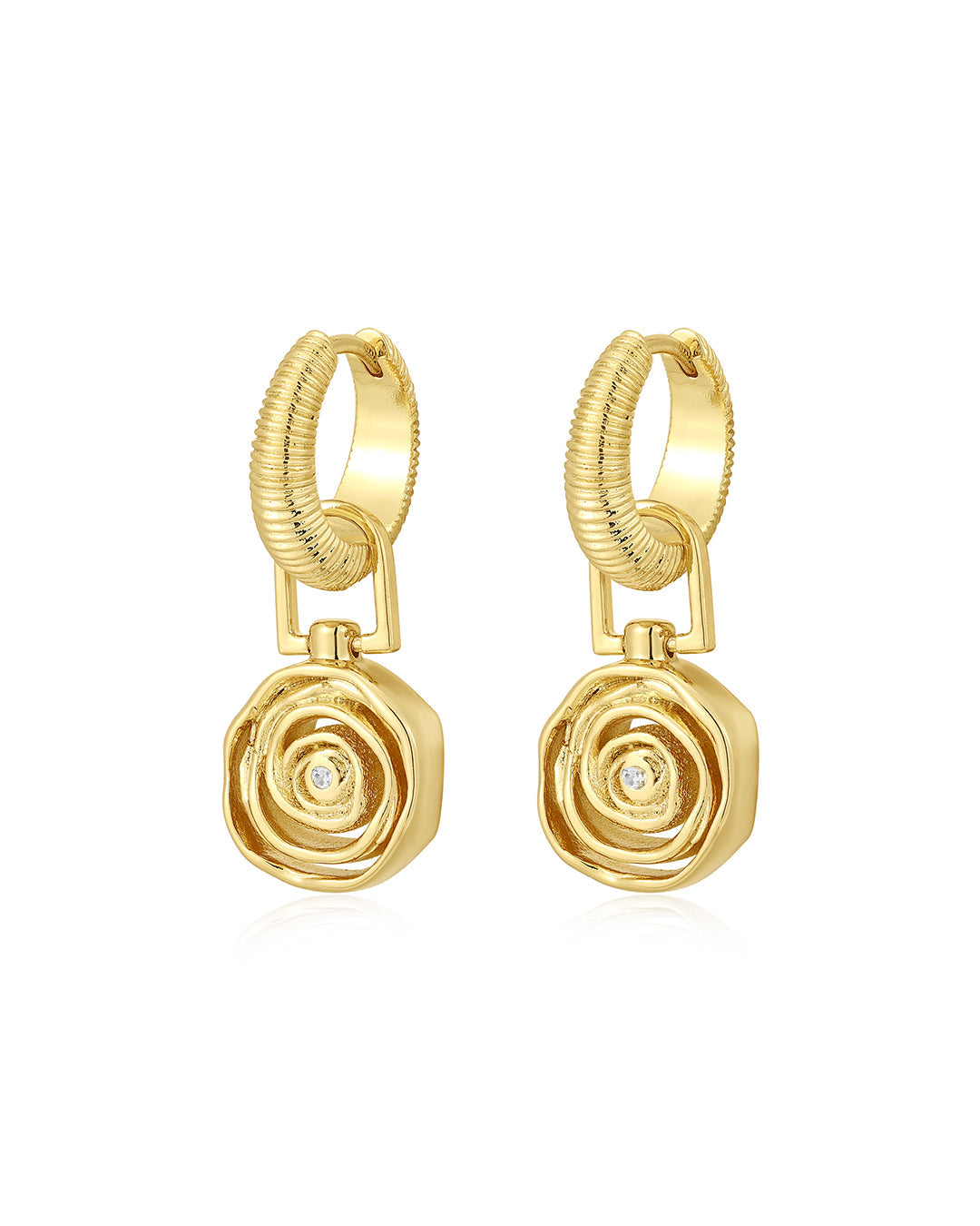 Rosette Coil Charm Hoops | Cubic Zirconia | Gold